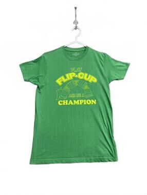 Green Graphic T-Shirt with 'Play Flip-Cup and Be a Champion' Print Size Small